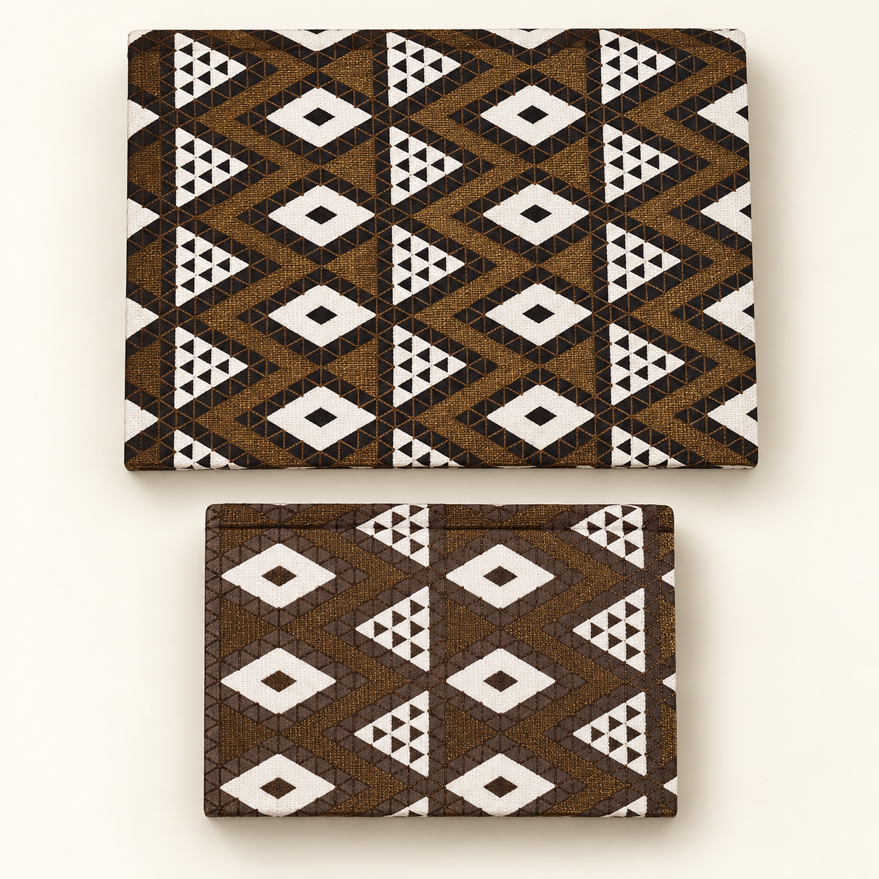 Handmade paper diaries in two sizes with geometric covers