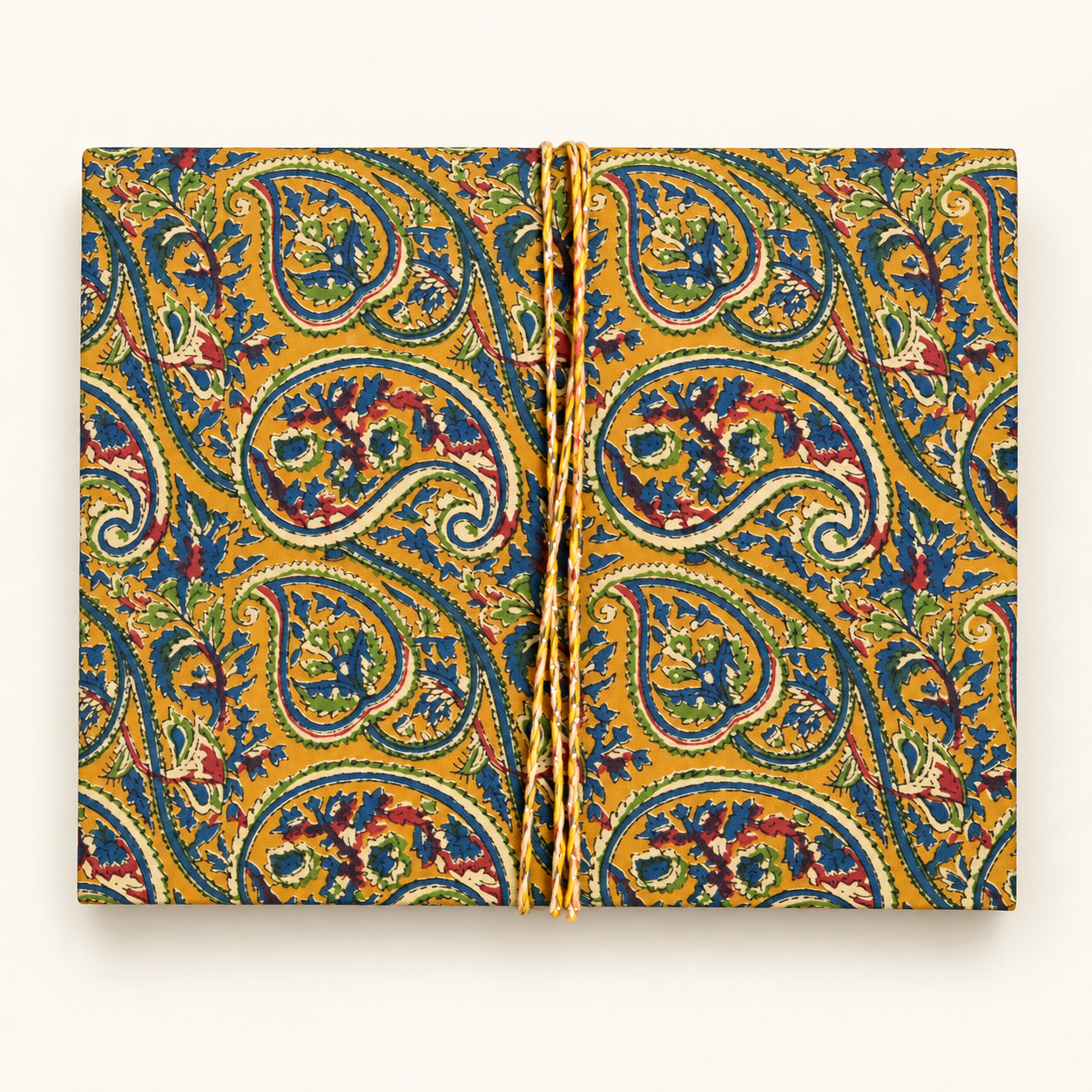 Mustard paisley tie-bound handmade paper diary