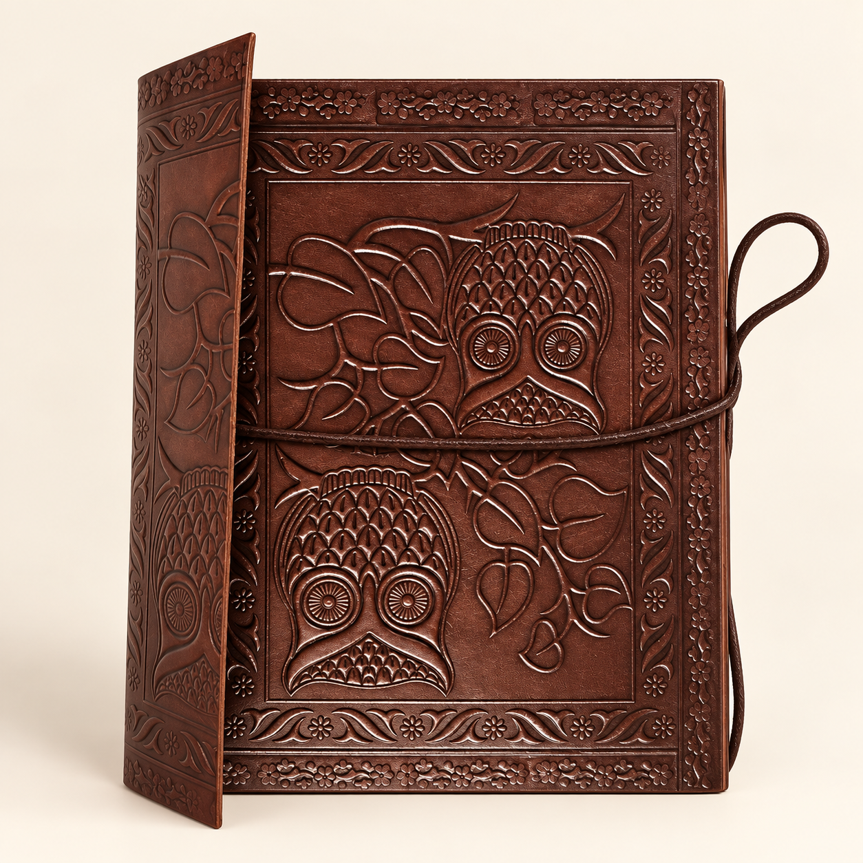 Closed embossed owl handmade paper diary